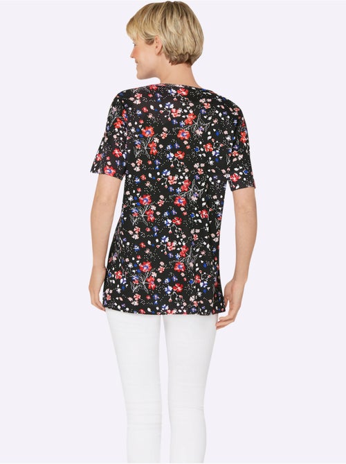 T-shirt 2 en 1 à motif floral avec col V et manches courtes - Taille standard - Moda Vilona - Kiabi T-shirt 2 en 1 à motif floral avec col V et manches courtes - Taille standard - Moda Vilona - Kiabi