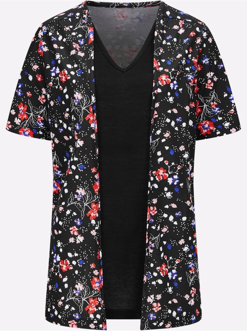 T-shirt 2 en 1 à motif floral avec col V et manches courtes - Taille standard - Moda Vilona - Kiabi T-shirt 2 en 1 à motif floral avec col V et manches courtes - Taille standard - Moda Vilona - Kiabi