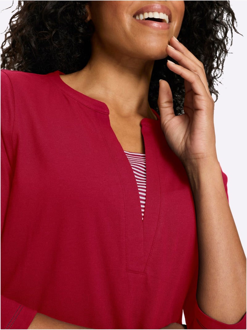T-shirt 2 en 1 aspect 2 en 1 - taille standard - moda vilona Blanc Rouge Blanc - Kiabi