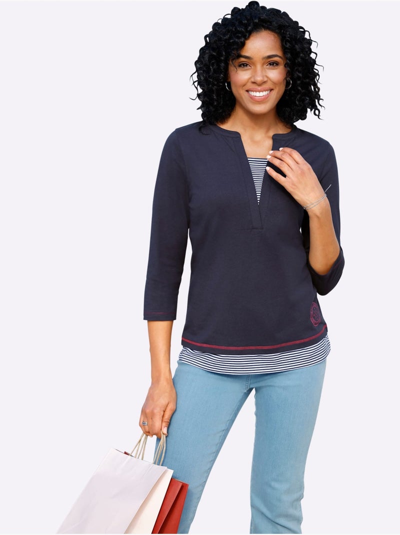 T-shirt 2 en 1 aspect 2 en 1 - taille standard - moda vilona Bleu Blanc - Kiabi
