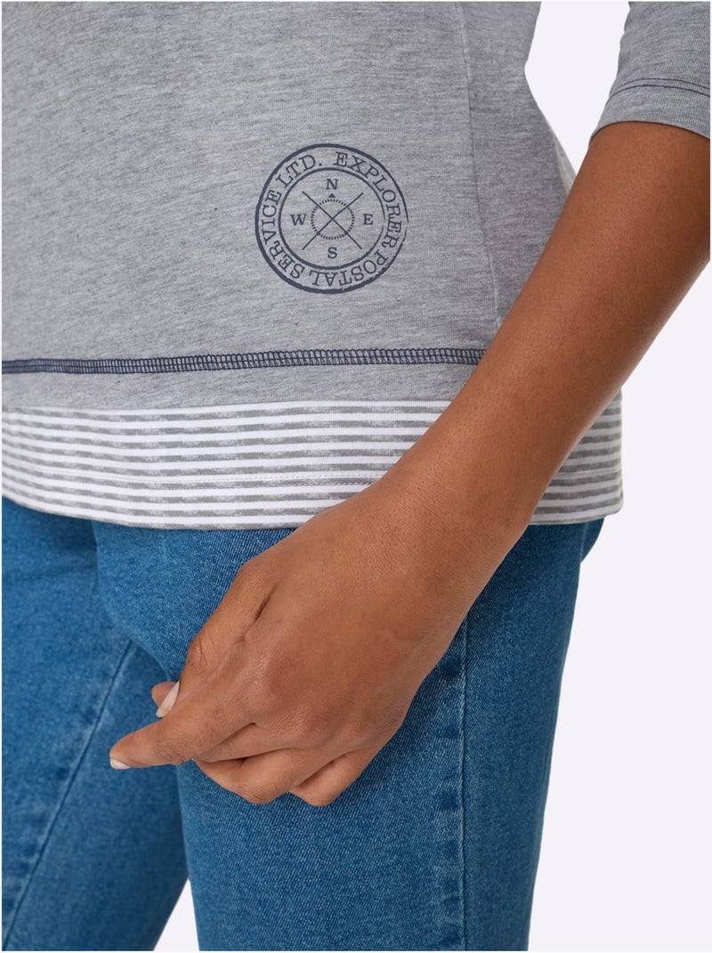 T-shirt 2 en 1 aspect 2 en 1 - taille standard - moda vilona Gris Blanc - Kiabi