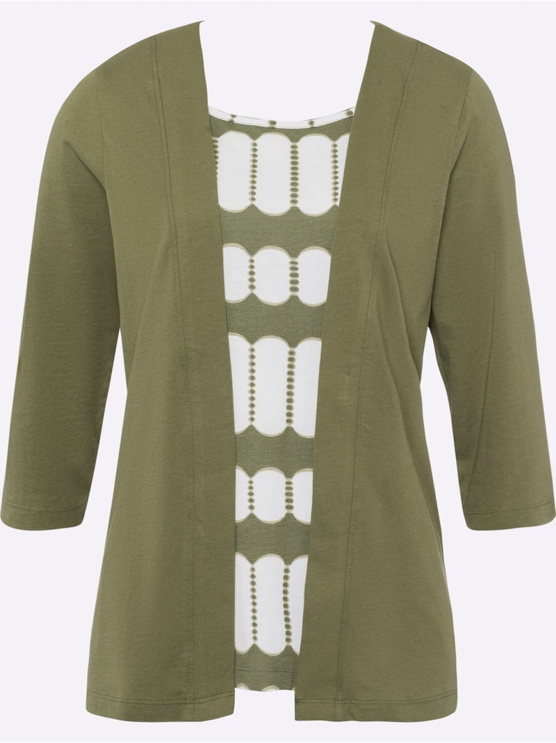 T-shirt 2 En 1 Aspect 2 En 1 - Taille Standard - Moda Vilona Kaki - Kiabi