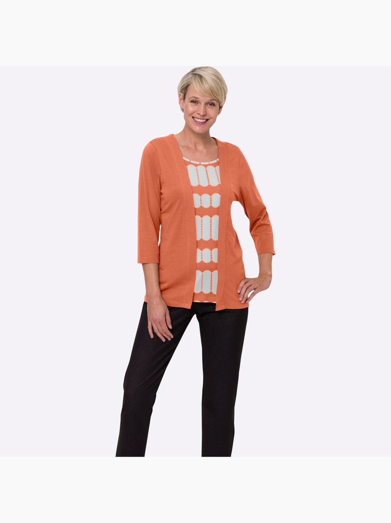T-shirt 2 En 1 Aspect 2 En 1 - Taille Standard - Moda Vilona Orange - Kiabi
