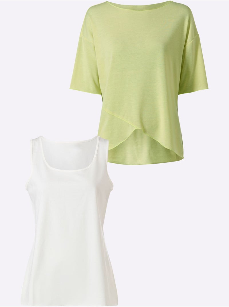 T-shirt 2 En 1 Aspect 2 En 1 Tendance - Taille Standard - Helline Vert pistache - Kiabi