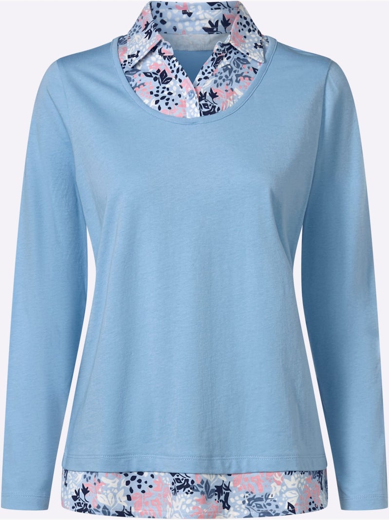 T-shirt 2 En 1 Aspect 2 En 1 Tendance - Taille Standard - Moda Vilona Bleu ciel - Kiabi