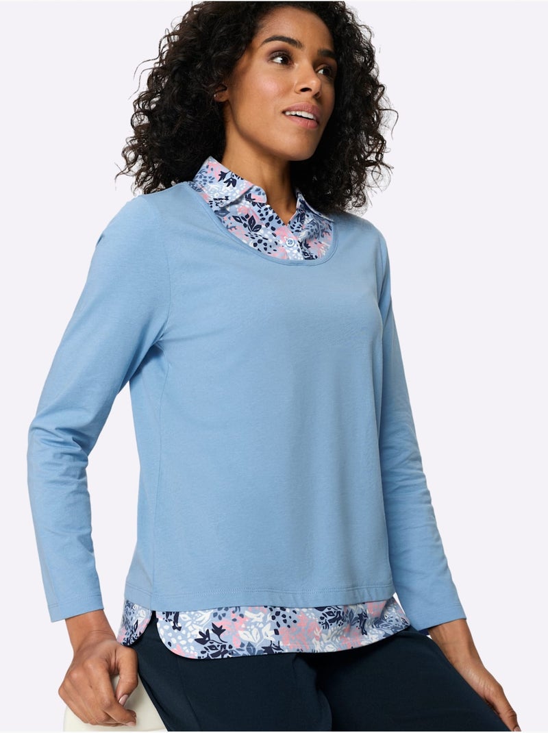 T-shirt 2 En 1 Aspect 2 En 1 Tendance - Taille Standard - Moda Vilona Bleu ciel - Kiabi