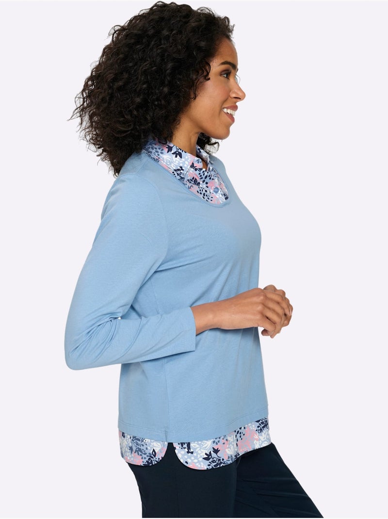 T-shirt 2 En 1 Aspect 2 En 1 Tendance - Taille Standard - Moda Vilona Bleu ciel - Kiabi