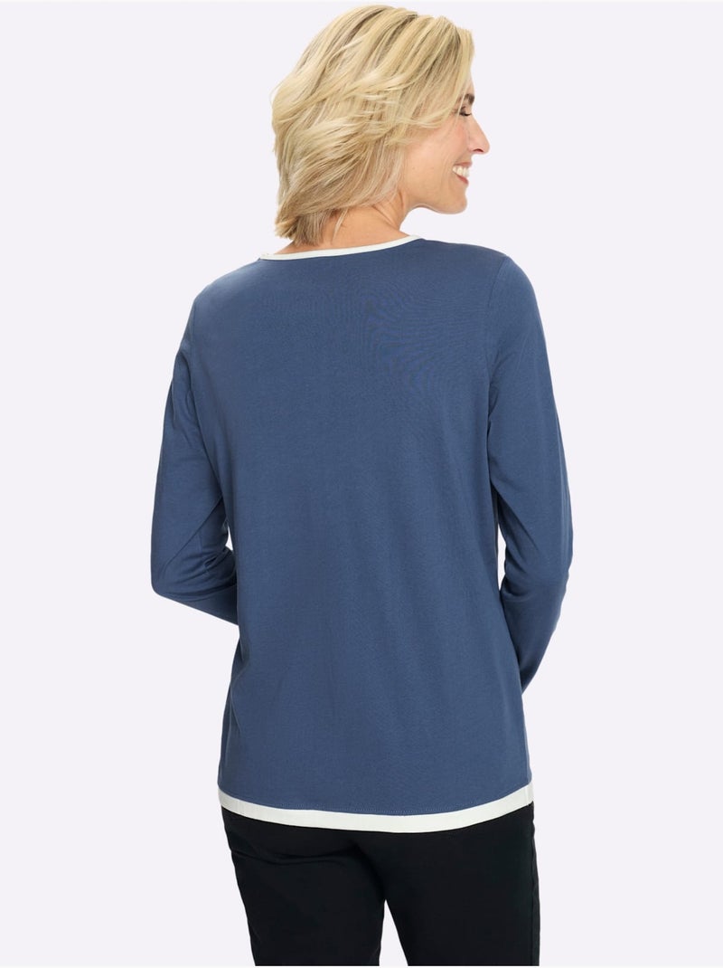 T-shirt 2 en 1 aspect 2 en 1 tendance - taille standard - moda vilona Bleu jean - Kiabi