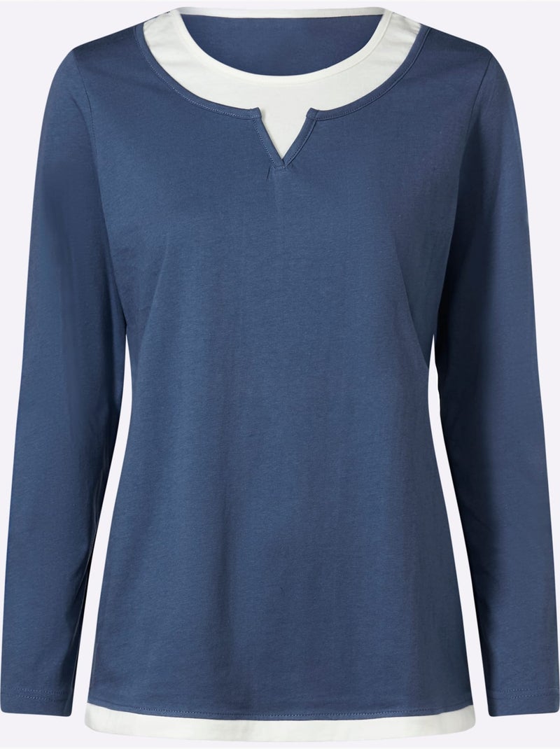 T-shirt 2 en 1 aspect 2 en 1 tendance - taille standard - moda vilona Bleu jean - Kiabi