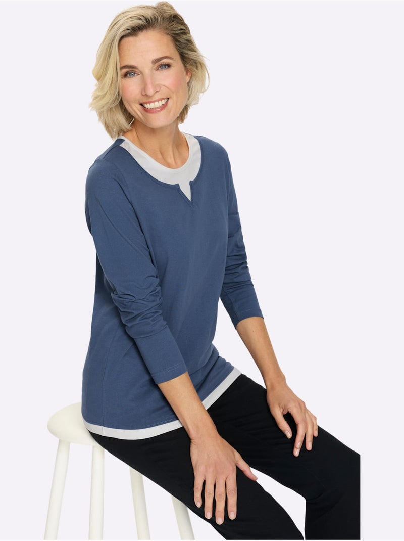 T-shirt 2 en 1 aspect 2 en 1 tendance - taille standard - moda vilona Bleu jean - Kiabi