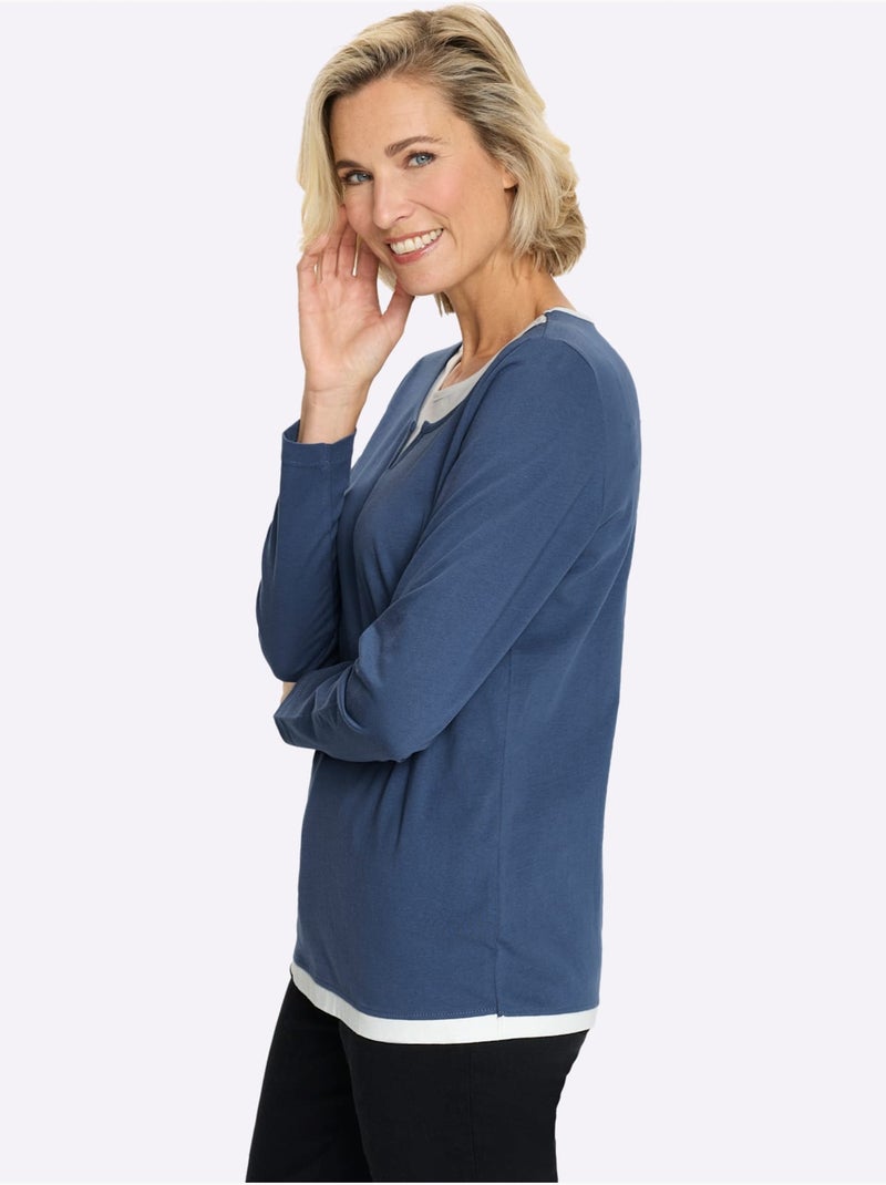 T-shirt 2 en 1 aspect 2 en 1 tendance - taille standard - moda vilona Bleu jean - Kiabi