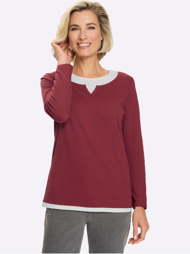 T-shirt 2 en 1 aspect 2 en 1 tendance - taille standard - moda vilona Rouge foncé - Kiabi