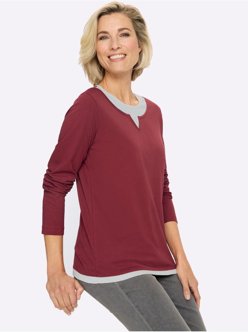 T-shirt 2 en 1 aspect 2 en 1 tendance - taille standard - moda vilona Rouge foncé - Kiabi
