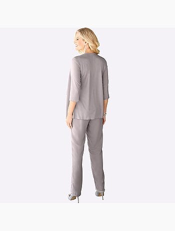 T-shirt 2-en-1 avec col châle et motif floral - taille standard - moda vilona