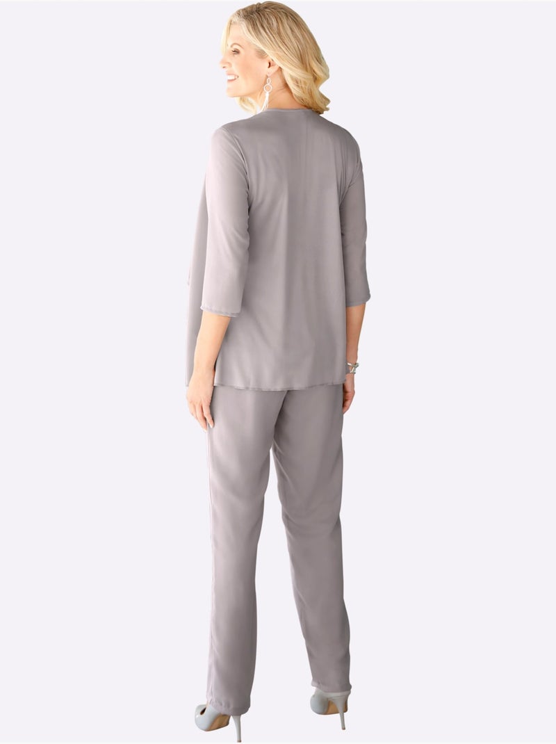 T-shirt 2-en-1 avec col châle et motif floral - taille standard - moda vilona Gris - Kiabi