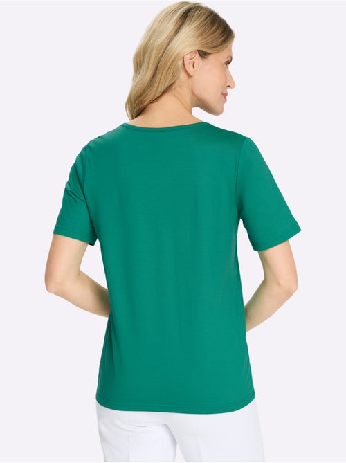 T-shirt 2 en 1 avec col V et empiècement floral - Taille standard - Moda Vilona - Kiabi T-shirt 2 en 1 avec col V et empiècement floral - Taille standard - Moda Vilona - Kiabi