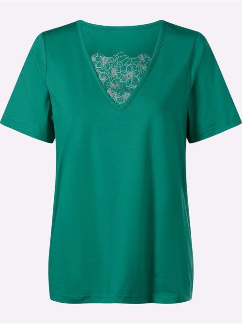T-shirt 2 en 1 avec col V et empiècement floral - Taille standard - Moda Vilona - Kiabi T-shirt 2 en 1 avec col V et empiècement floral - Taille standard - Moda Vilona - Kiabi