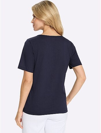 T-shirt 2 en 1 avec col v et imprimé floral brillant - taille standard - moda vilona