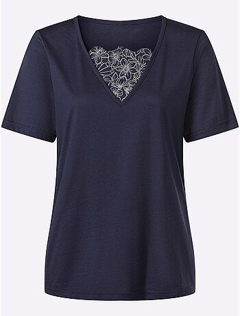 T-shirt 2 en 1 avec col v et imprimé floral brillant - taille standard - moda vilona