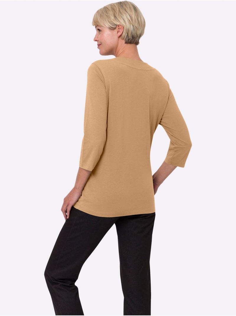 T-shirt 2 en 1 avec empiècement imprimé et manches 3/4 - Taille standard - Moda Vilona Doré - Kiabi
