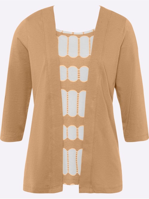 T-shirt 2 en 1 avec empiècement imprimé et manches 3/4 - Taille standard - Moda Vilona - Kiabi