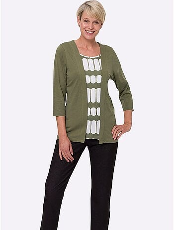 T-shirt 2 en 1 avec empiècement imprimé et manches 3/4 - taille standard - moda vilona