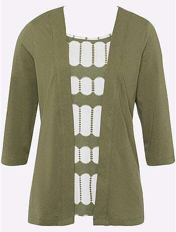 T-shirt 2 en 1 avec empiècement imprimé et manches 3/4 - taille standard - moda vilona