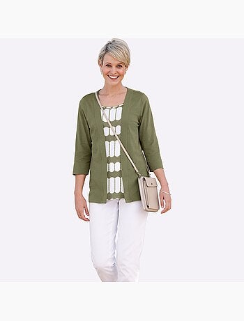 T-shirt 2 en 1 avec empiècement imprimé et manches 3/4 - taille standard - moda vilona