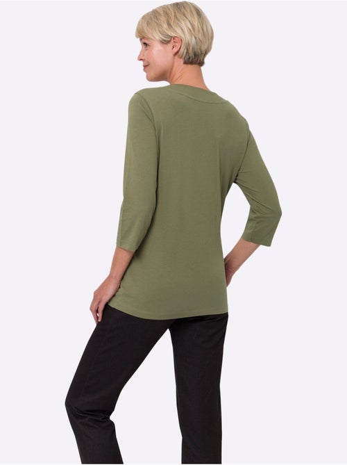 T-shirt 2 en 1 avec empiècement imprimé et manches 3/4 - Taille standard - Moda Vilona - Kiabi T-shirt 2 en 1 avec empiècement imprimé et manches 3/4 - Taille standard - Moda Vilona - Kiabi