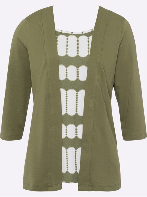 T-shirt 2 en 1 avec empiècement imprimé et manches 3/4 - Taille standard - Moda Vilona - Kiabi T-shirt 2 en 1 avec empiècement imprimé et manches 3/4 - Taille standard - Moda Vilona - Kiabi