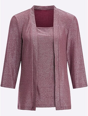 T-shirt 2 en 1 avec encolure ronde et manches 3/4 brillantes - Taille standard - Moda Vilona