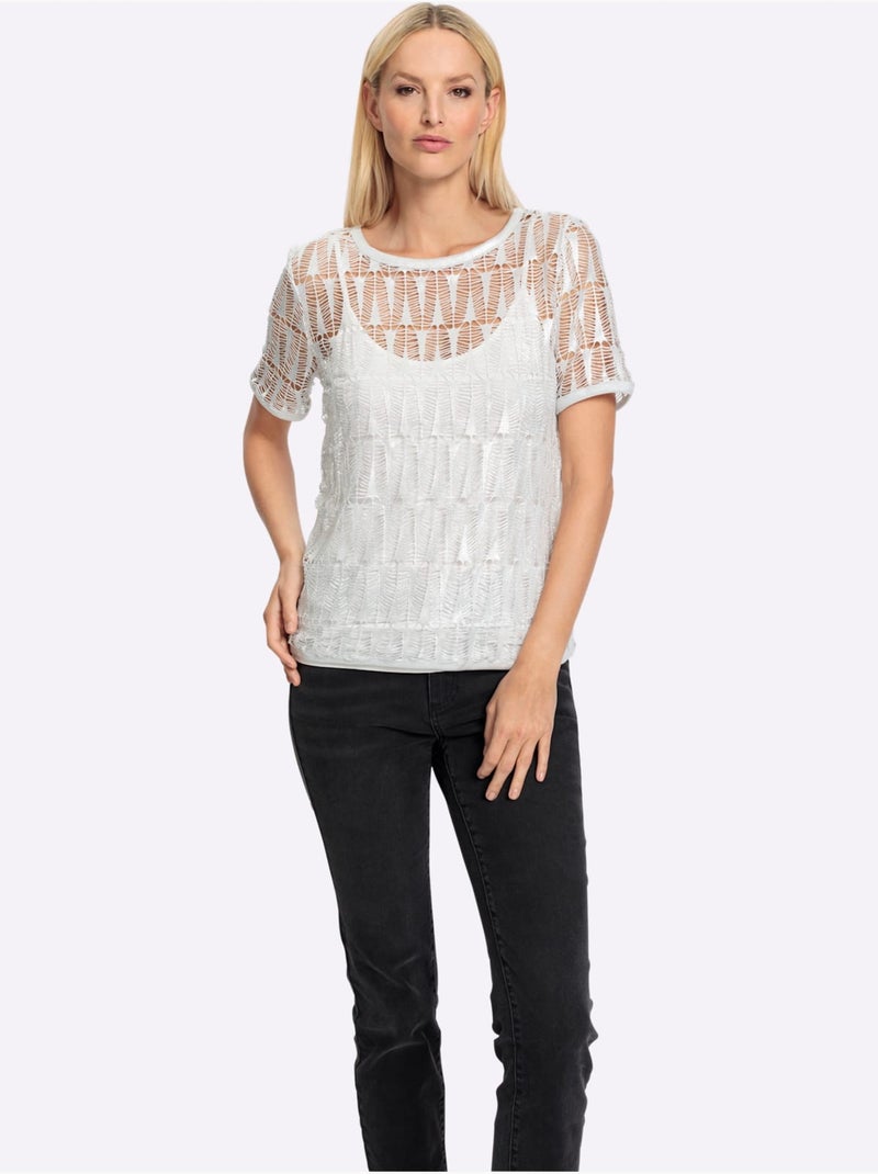 T-shirt 2 En 1 Joli Revêtement Métallique - Taille Standard - Helline Gris Ecru - Kiabi