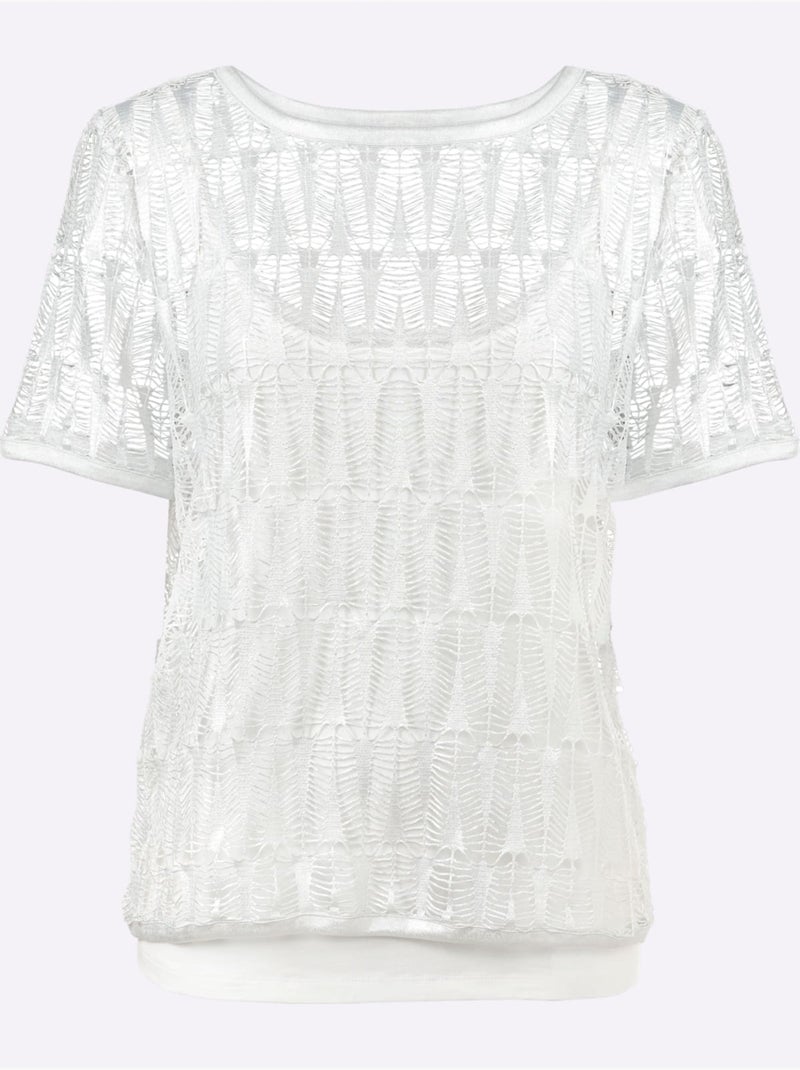 T-shirt 2 En 1 Joli Revêtement Métallique - Taille Standard - Helline Gris Ecru - Kiabi