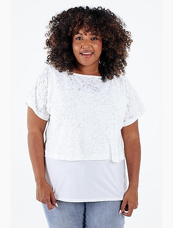 T-shirt 2 en 1 uni en maille ajourée