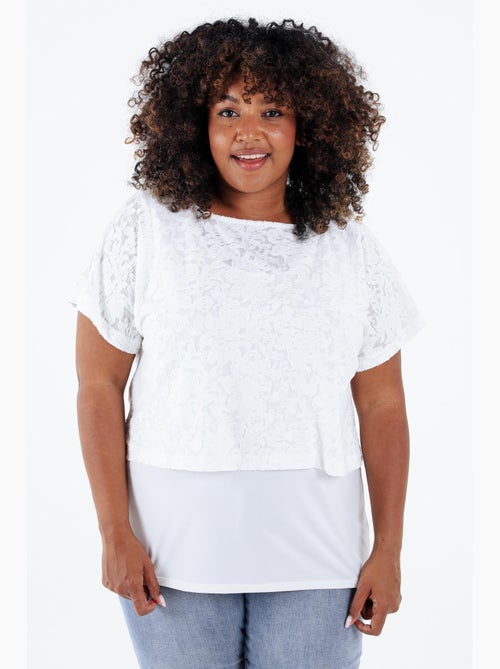 T-shirt 2 en 1 uni en maille ajourée PAPRIKA - Kiabi