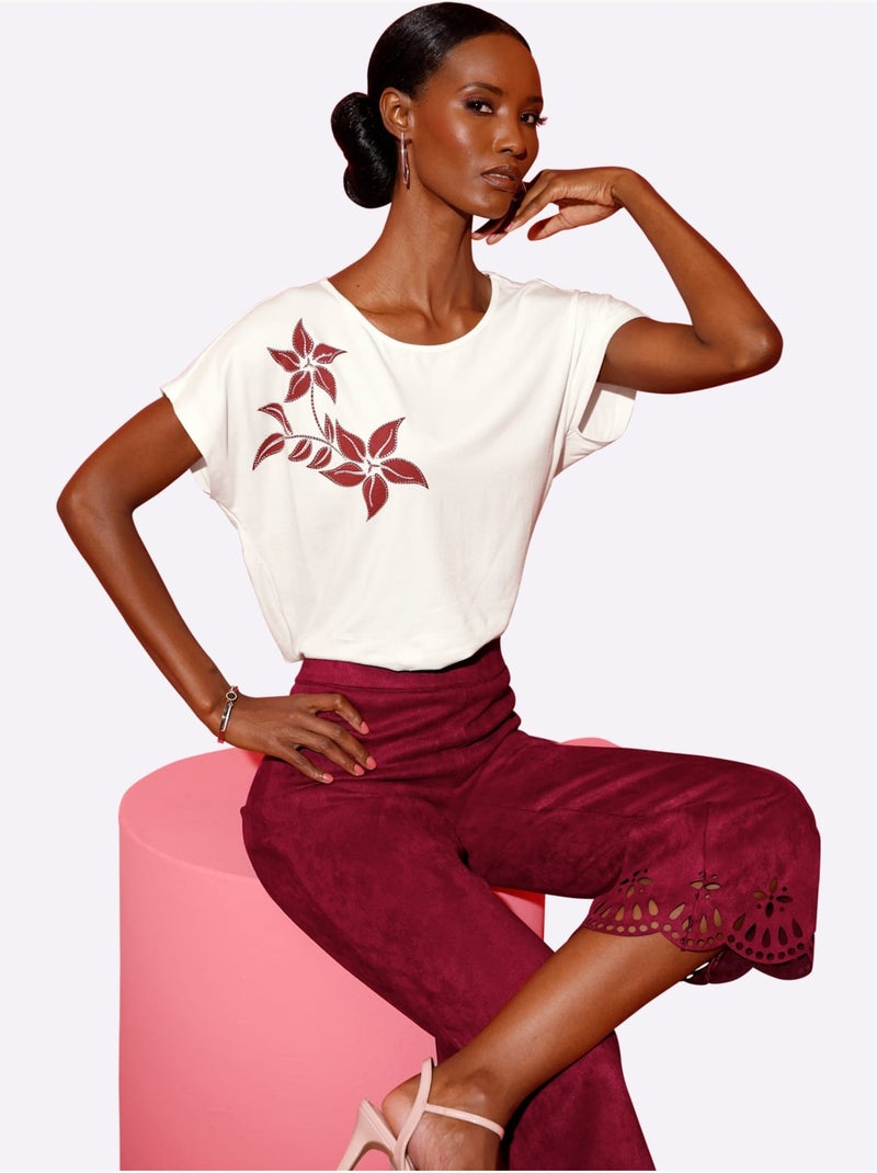 T-shirt 48% Modal - Taille Standard - Helline Ecru - Kiabi