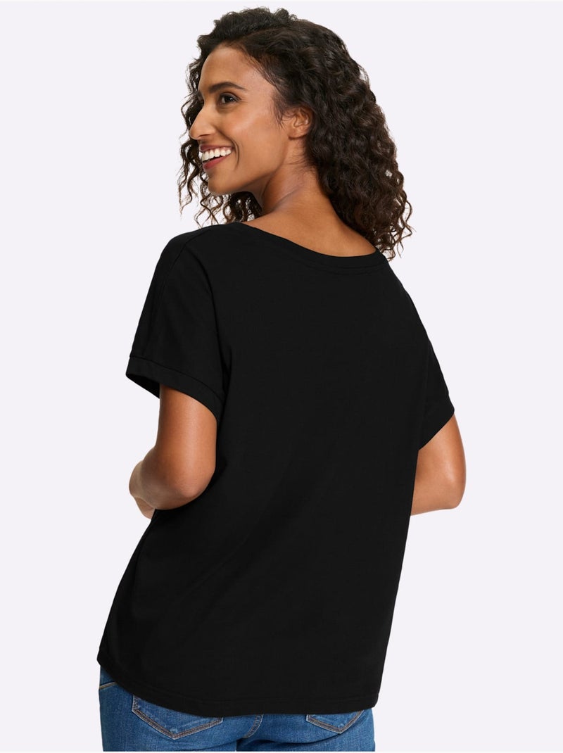 T-shirt 50% Coton - Taille Standard - Helline Noir - Kiabi