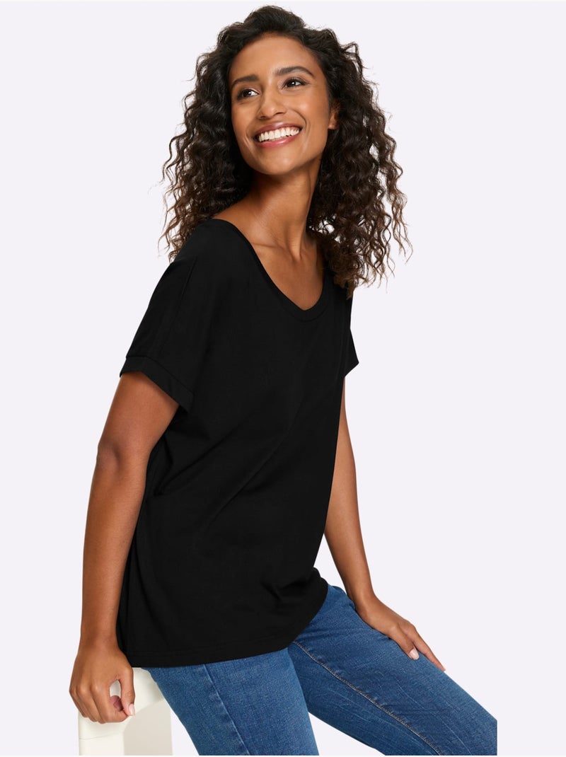T-shirt 50% Coton - Taille Standard - Helline Noir - Kiabi