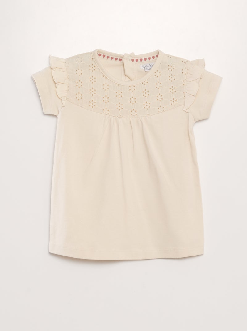 T-shirt à broderies Beige - Kiabi
