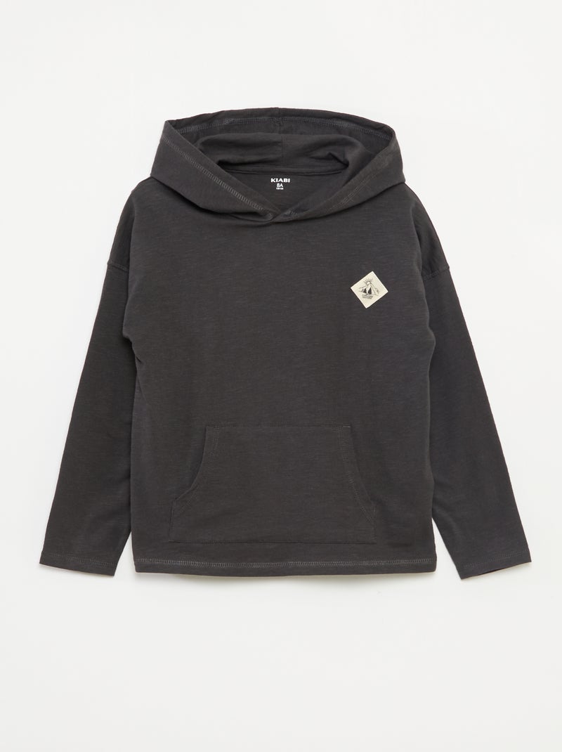 T-shirt à capuche à manches longues Gris - Kiabi
