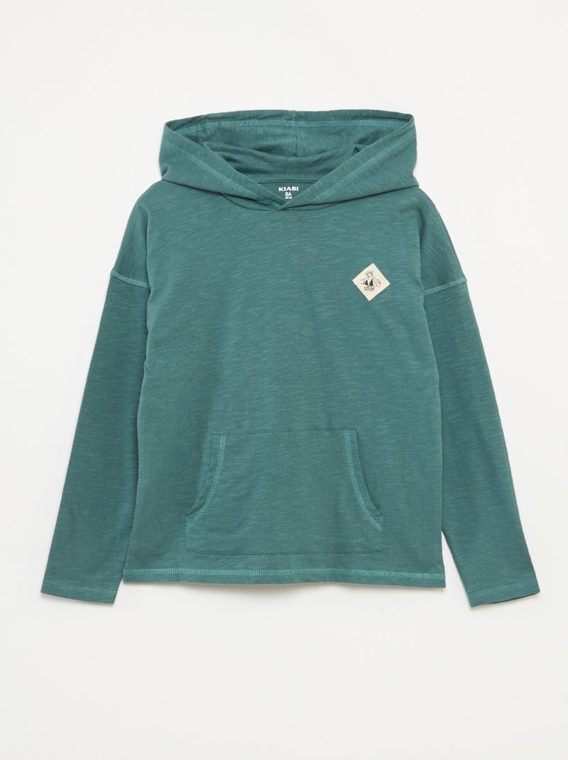T-shirt à capuche à manches longues Vert - Kiabi