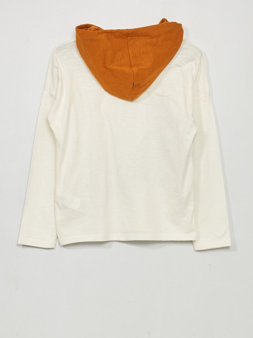 T-shirt à capuche en coton Blanc/marron - Kiabi
