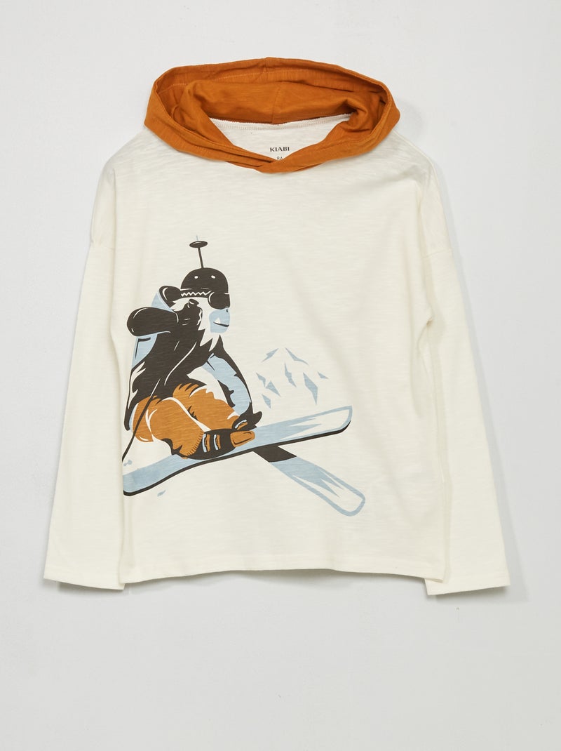 T-shirt à capuche en coton Blanc/marron - Kiabi