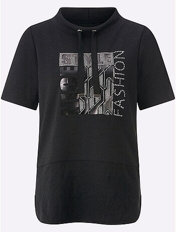 T shirt à capuche manches courtes avec imprimé graphique devant - Taille standard - Witt
