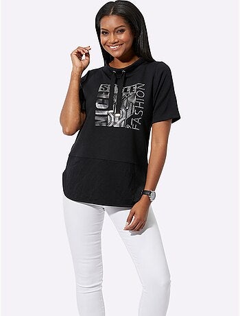 T shirt à capuche manches courtes avec imprimé graphique devant - Taille standard - Witt