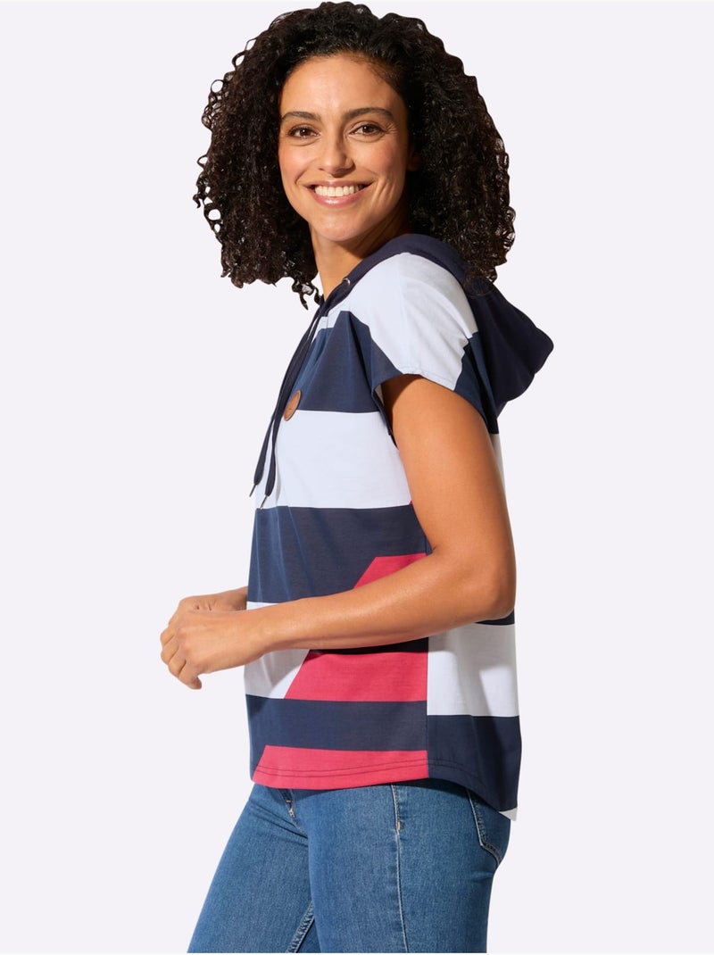 T-shirt à Capuche Pur Coton - Taille Standard - Witt Blanc/Marine - Kiabi