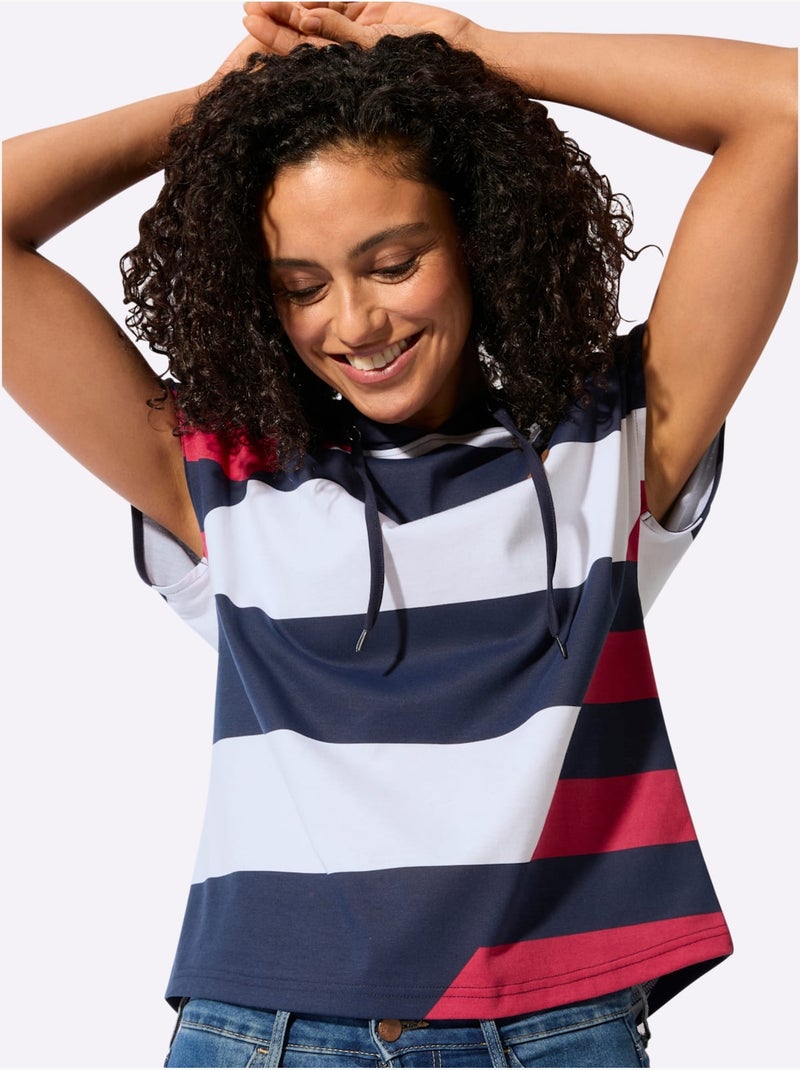 T-shirt à Capuche Pur Coton - Taille Standard - Witt Blanc/Marine - Kiabi