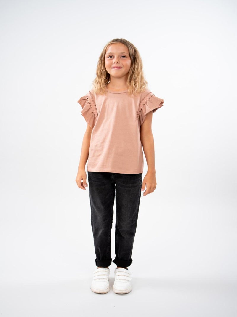 T-shirt à clous manches volantées 'Deeluxe' Rose - Kiabi