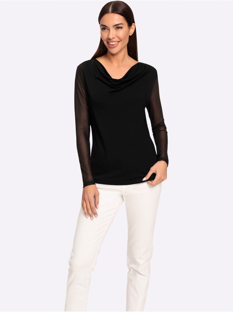 T-shirt à col bénitier - taille standard - helline Noir - Kiabi