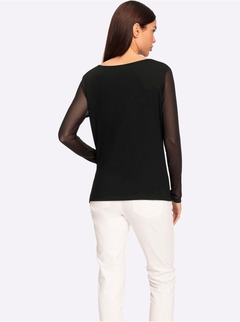 T-shirt à col bénitier - taille standard - helline Noir - Kiabi